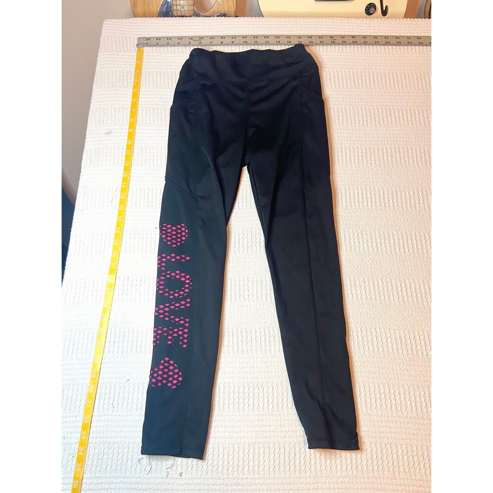 LOVE Heart Graphic Black High Waisted Athletic Leggings with Pockets Womens